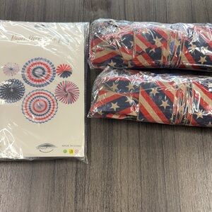 Patriotic Party Fan Set And American Flag Ribbon 2 pack